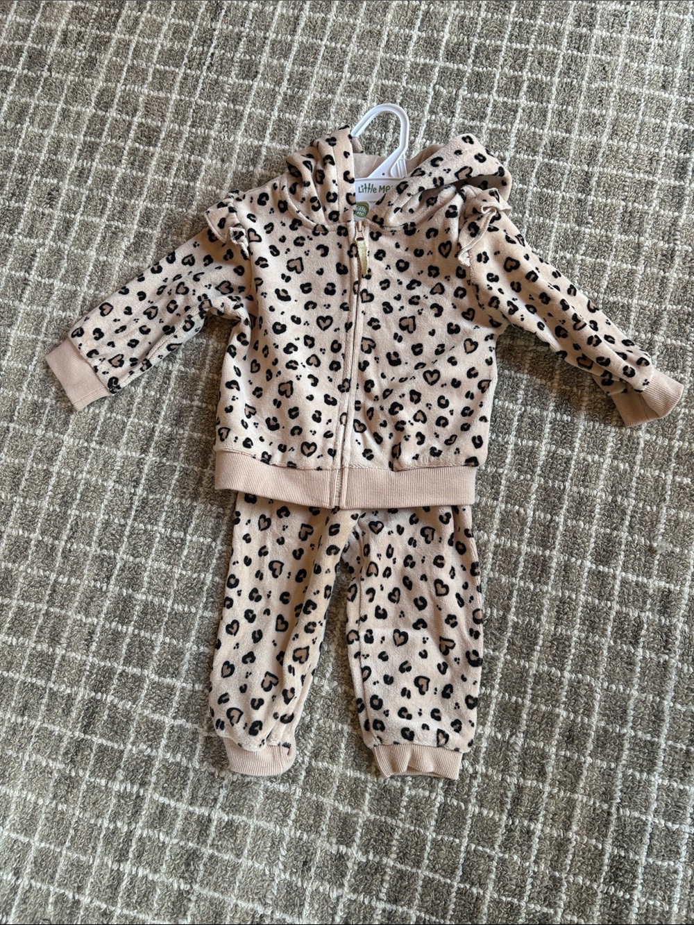 Little Me Pink Beige Leopard Hooded Set (Size 12 mo)